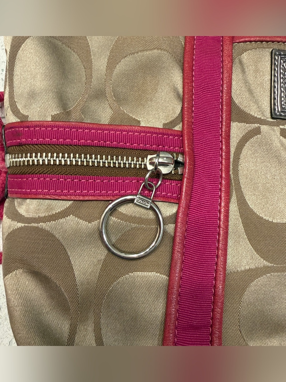 Coach Signature Canvas Tote with Pink Trim - Picture 7 of 14